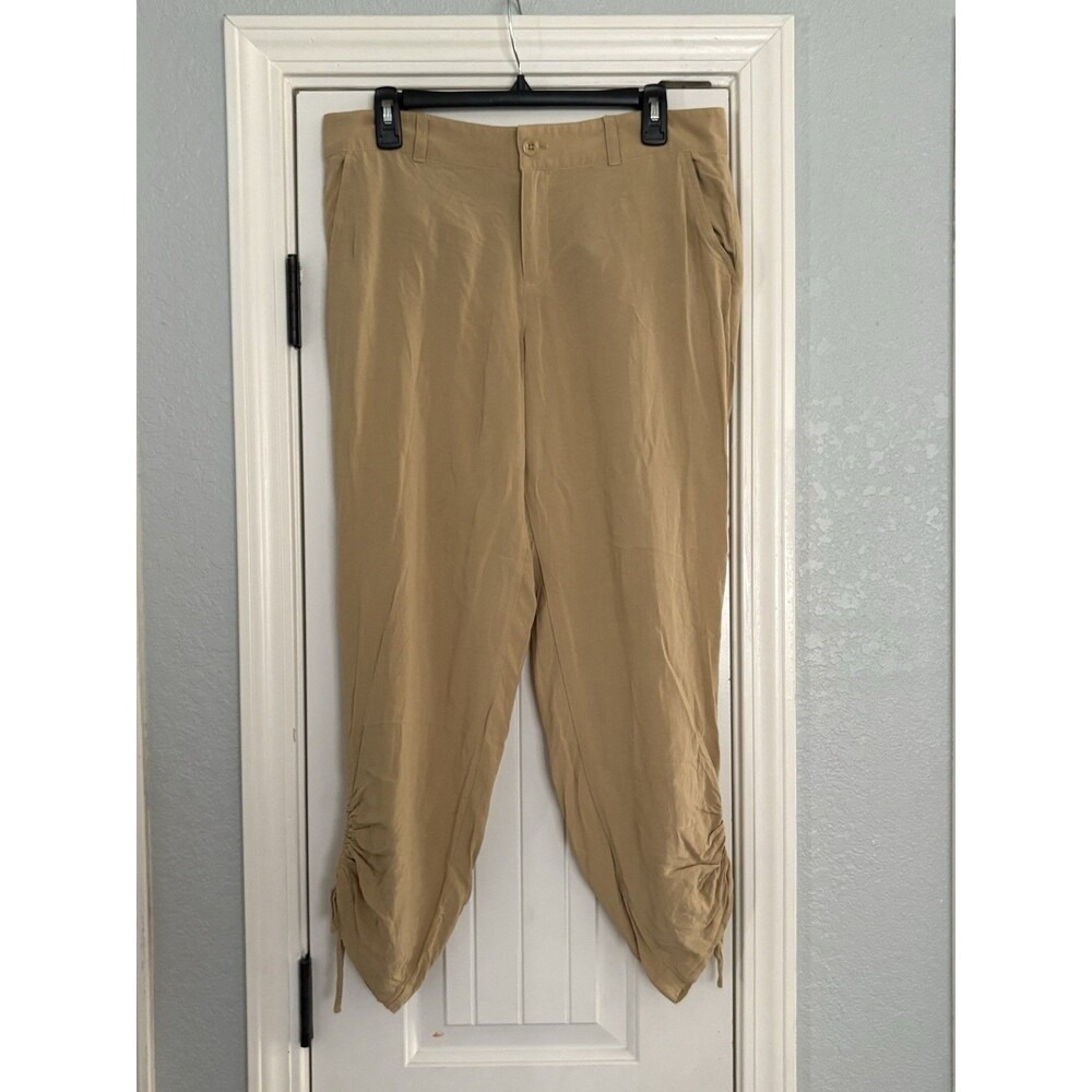 Lauren Ralph Lauren Cropped Pants Women Size‎ 10 Tan Ruched Hem Viscose